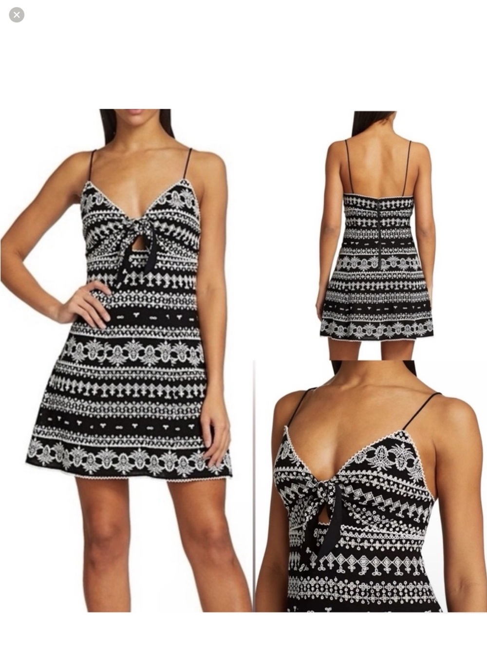 Alice + Olivia Black and White Printed Tie-Front Mini Dress